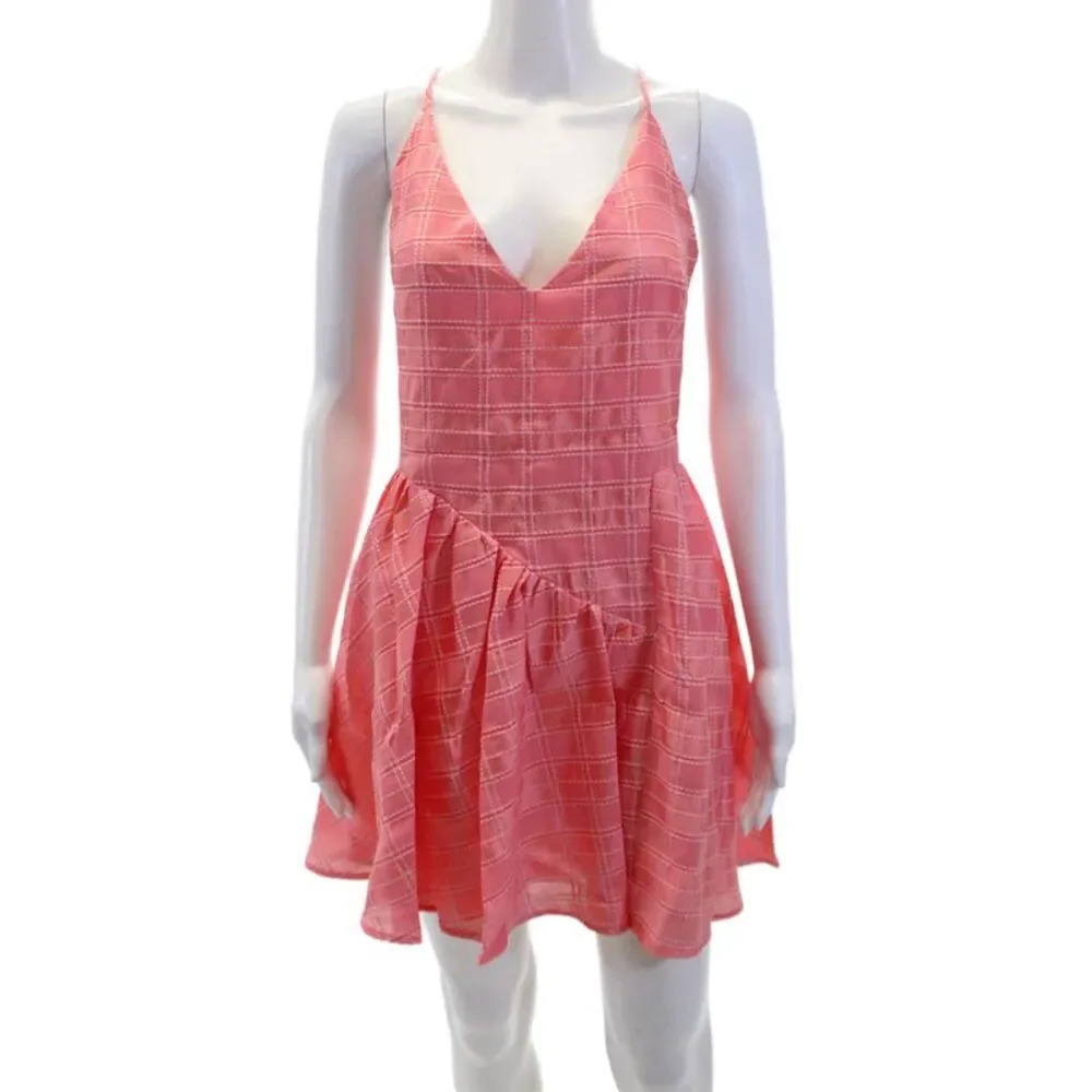 C/MEO Collective Womens V-neck Sleeveless Same Thing Mini Dress Coral Size L
